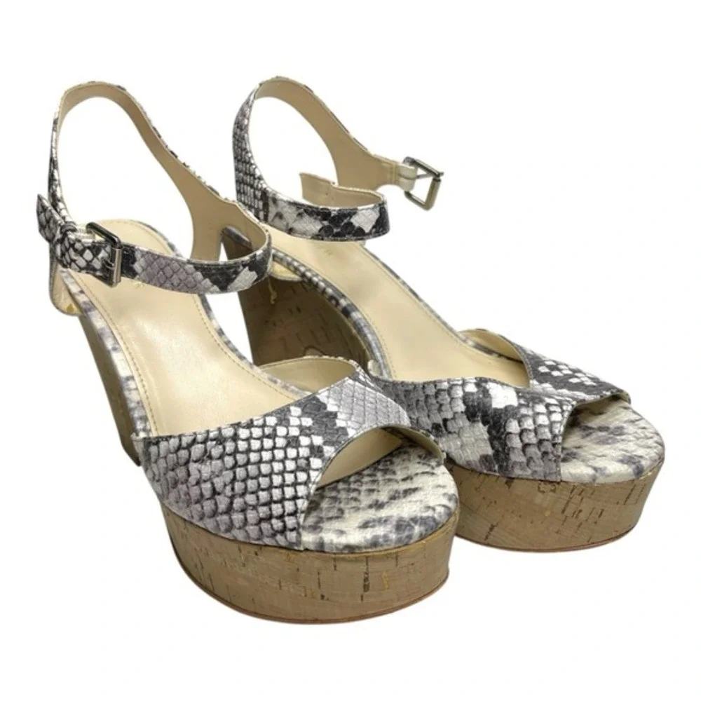 Marc‎ Fisher 10M Grey Snakeskin Platform Sandals Cork Wedge Heel Boho Chic